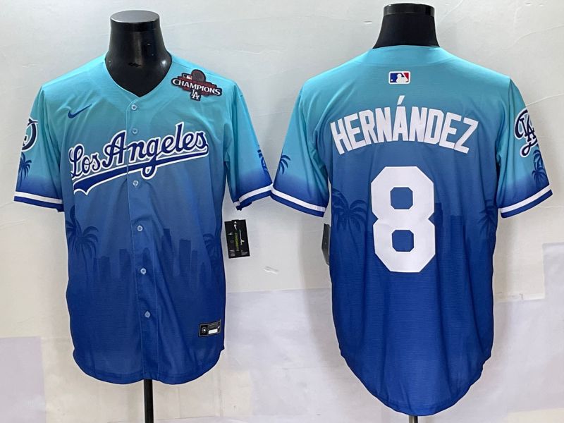 Men 2025 Los Angeles Dodgers 8 Hernandez Blue Nike MLB Jersey Daoqite style 7
